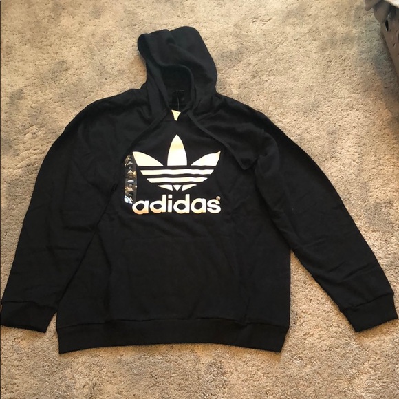 NWT Mens Adidas Black Trefoil Fleece Hoodie - Picture 5 of 11